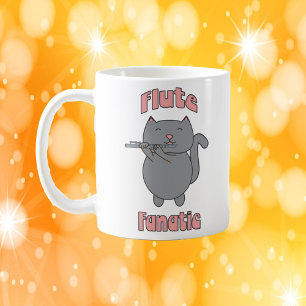 Flute Fanatic Grey Cat Pink Coffee Mug