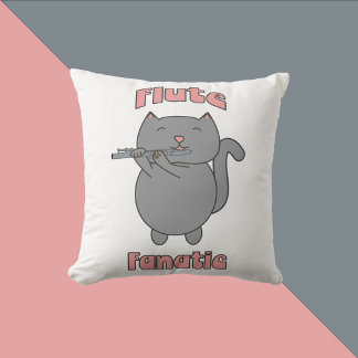 Flute Fanatic Musical Flute Cat Pink Cushion