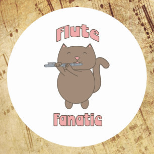 Flute Fanatic Pink Cat Classic Round Sticker