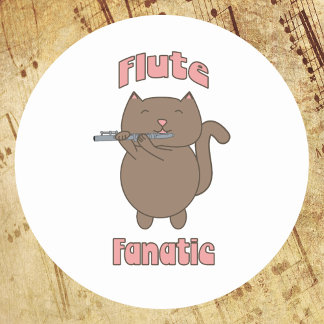 Flute Fanatic Pink Cat Classic Round Sticker