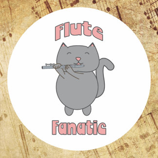 Flute Fanatic Pink Grey Cat Classic Round Sticker