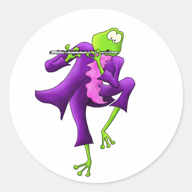 Flute Frog Classic Round Sticker (Front)