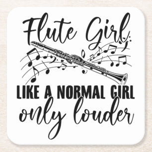 Flute Girl   Flute Flute Gift Ideas Square Paper Coaster