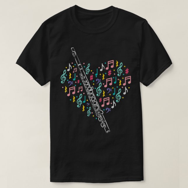 Flute Heart  Flute Player Flutist Marching Band Mu T-Shirt (Design Front)