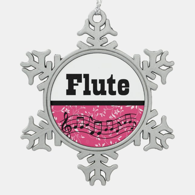 Flute Music Band Gift Snowflake Pewter Christmas Ornament (Front)