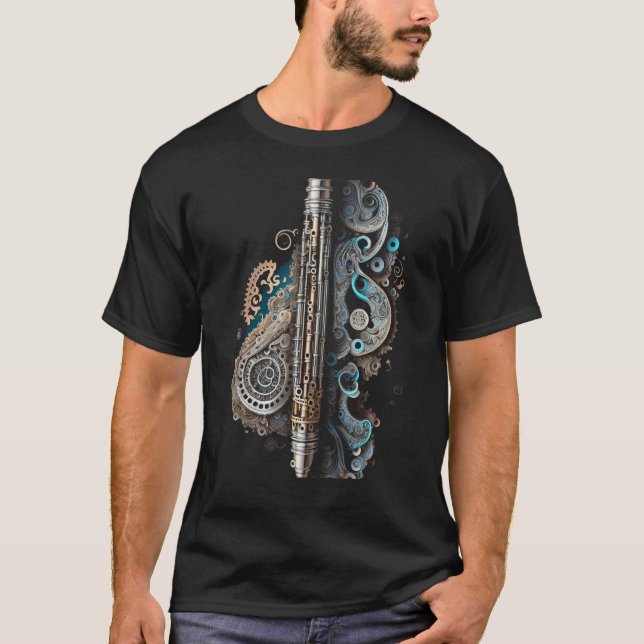 Flute music instrument Graphic steampunk T-Shirt (Front)