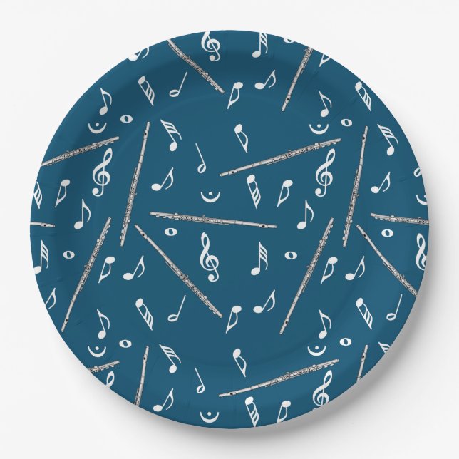 Flute Music Note Pattern Paper Plate (Front)