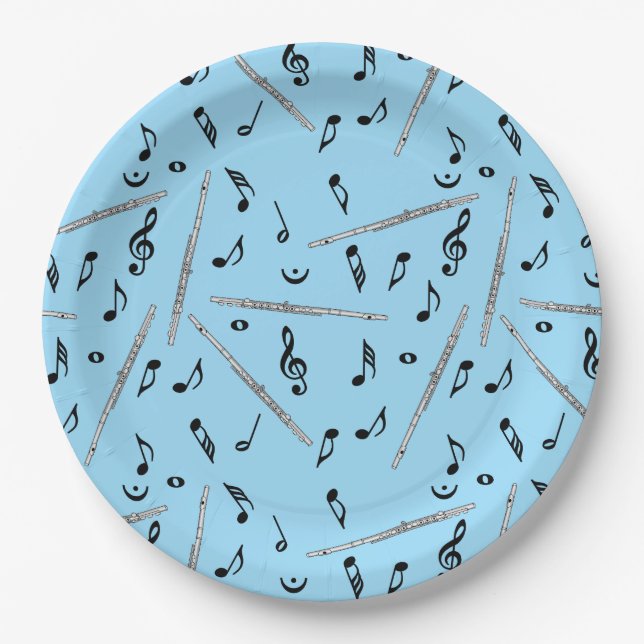 Flute Music Note Pattern Paper Plate (Front)