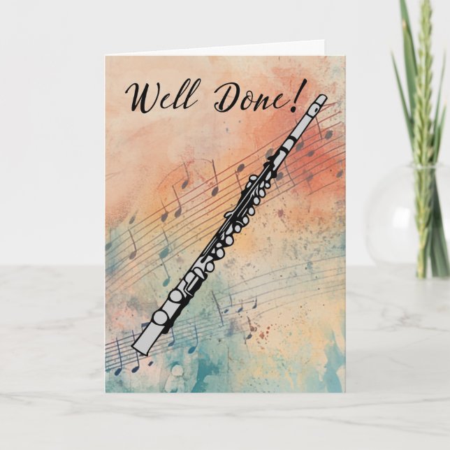 Flute Music Performance Congratulations Watercolor Card (Front)