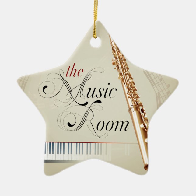 Flute Music Room Ceramic Tree Decoration (Front)