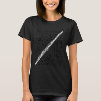 Flute Musical Notes Flutist Music Score, Woodwind  T-Shirt