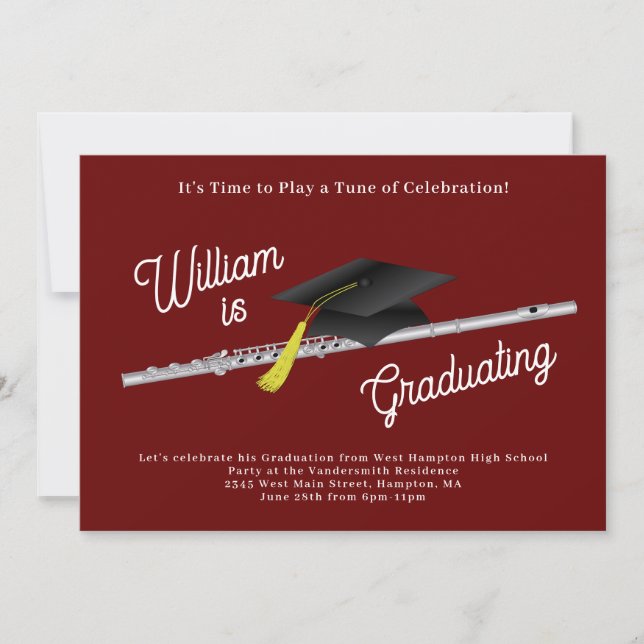 Flute Musician Graduation Party Music Invitation (Front)