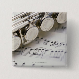 Flute on Sheet Music 15 Cm Square Badge