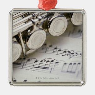 Flute on Sheet Music Metal Tree Decoration