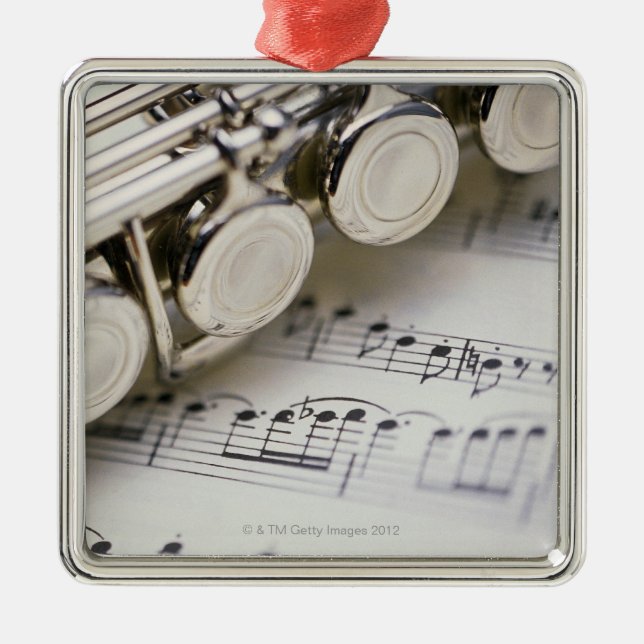 Flute on Sheet Music Metal Tree Decoration (Front)