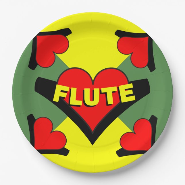 Flute Over Heart Paper Plate (Front)