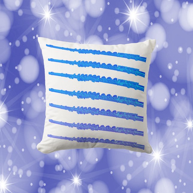 Flute Pattern Blue Ombre Cushion (A throw pillow with a pattern of blue ombre flutes)
