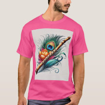 Flute & Peacock Feather Artistic T-Shirt