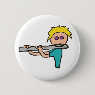 Flute Player 6 Cm Round Badge