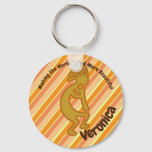 Flute Player Beautiful Music Orange Kokopelli Key Ring