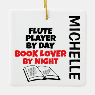 Flute Player loves Reading CUSTOM Ceramic Ornament