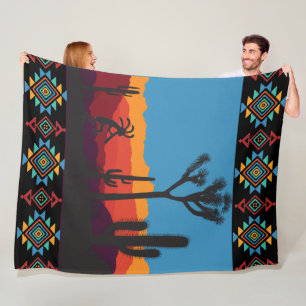 Flute Playing Desert Landscape Kokopelli  Fleece Blanket