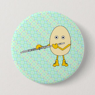 Flute Playing Egghead 7.5 Cm Round Badge