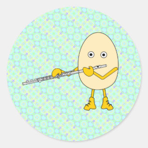 Flute Playing Egghead Classic Round Sticker