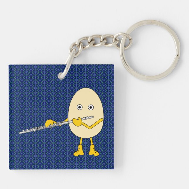 Flute Playing Egghead Key Ring (Back)