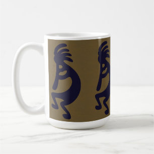 Flute Playing Kokopelli Figure - Black on Green Coffee Mug