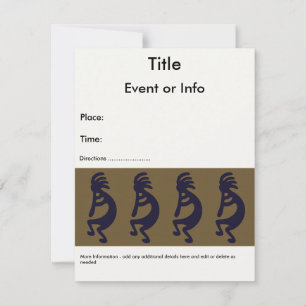 Flute Playing Kokopelli Figure - Black on Green Invitation