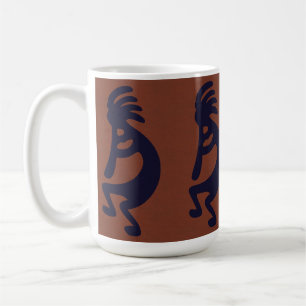 Flute Playing Kokopelli Figure, Black on Rust Red Coffee Mug