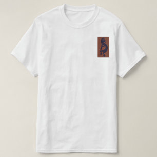 Flute Playing Kokopelli Figure, Black on Rust Red T-Shirt