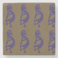 Flute Playing Kokopelli Figure - Blue on Green