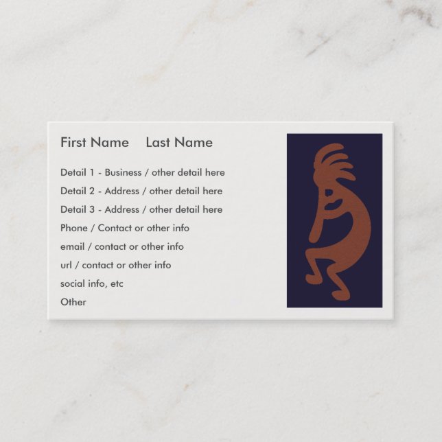 Flute Playing Kokopelli Figure - Blue on Red Business Card (Front)
