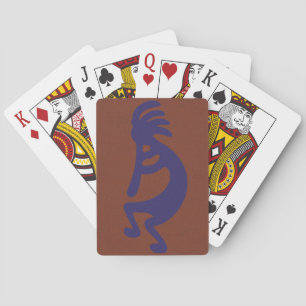 Flute Playing Kokopelli Figure - Blue on Rust Red  Cards