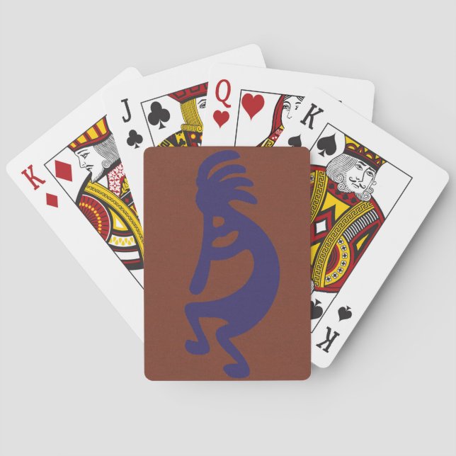 Flute Playing Kokopelli Figure - Blue on Rust Red  Cards (Back)