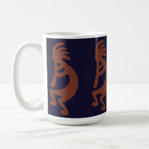 Flute Playing Kokopelli Figure - Blue on Rust Red Coffee Mug