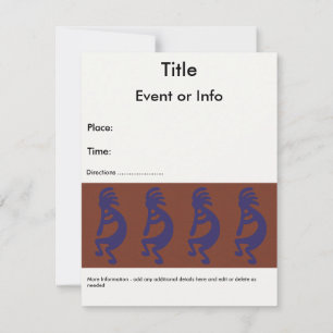 Flute Playing Kokopelli Figure - Blue on Rust Red Invitation
