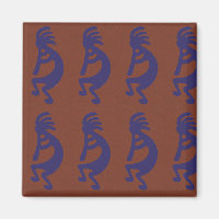 Flute Playing Kokopelli Figure - Blue on Rust Red