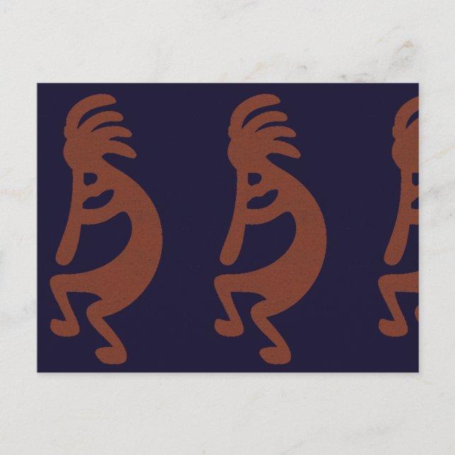 Flute Playing Kokopelli Figure - Blue on Rust Red  Postcard (Front)