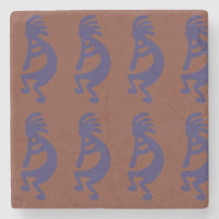 Flute Playing Kokopelli Figure - Blue on Rust Red