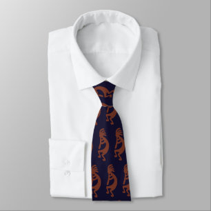 Flute Playing Kokopelli Figure - Blue on Rust Red Tie