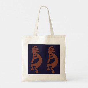 Flute Playing Kokopelli Figure - Blue on Rust Red Tote Bag