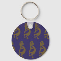 Flute Playing Kokopelli Figure - Green on Blue