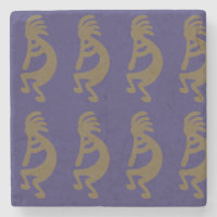 Flute Playing Kokopelli Figure - Green on Blue