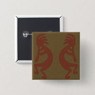 Flute Playing Kokopelli Figure - Red on Green 15 Cm Square Badge