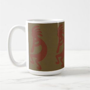 Flute Playing Kokopelli Figure - Red on Green Coffee Mug