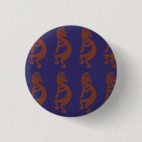 Flute Playing Kokopelli Figure - Rust Red on Blue