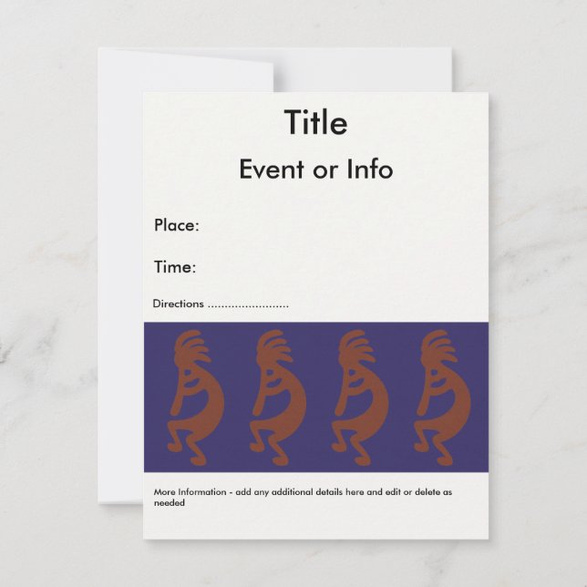 Flute Playing Kokopelli Figure - Rust Red on Blue Invitation (Back)
